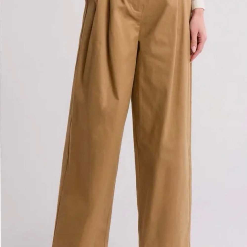 NWT Good American Good 90’s Pleated High Rise Wide Leg Pant in Khaki